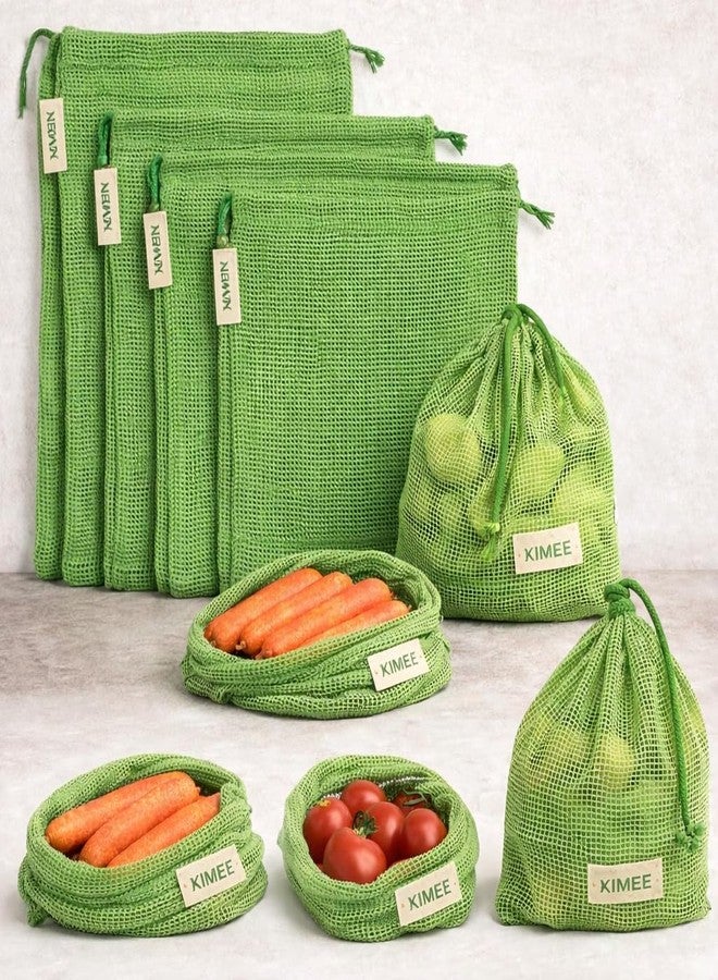 Kimee 100% Cotton Set of 6 Fridge Drawstring Bags | Eco-Friendly Natural Vegetables Storage Mesh Net for Fridge | Multi-Purpose Cotton Mesh Bag (Neem Green) - Image 1